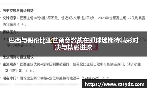 巴西与哥伦比亚世预赛激战在即球迷期待精彩对决与精彩进球